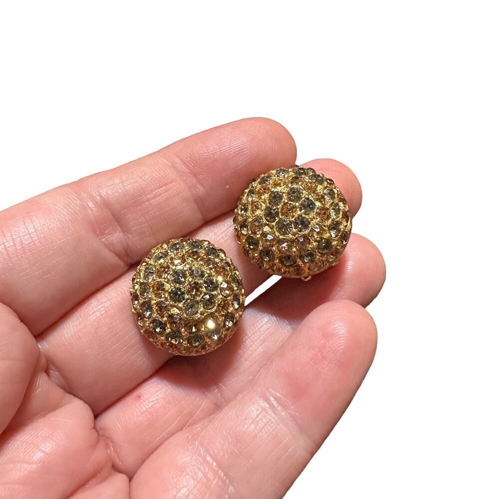 Vintage Gold Tone Multi-Color Rhinestone Dome Clip-On Earrings